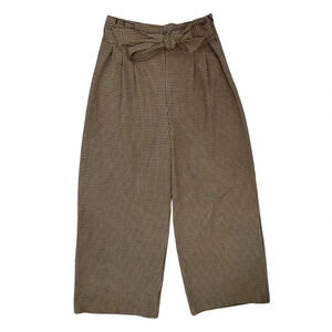 Zara Paper Bag Tie Front Pants | Brown Houndstooth  | Size M